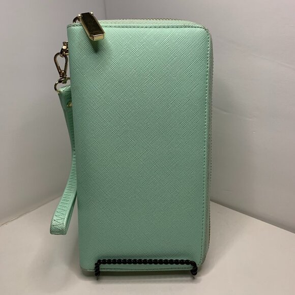 Chelmon Wristlet Zip Around Wallet Turqouise With Gold Hardware 8” X 4.5” - Picture 1 of 4